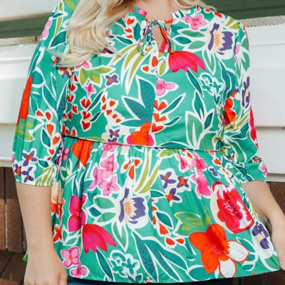 Floral Print Blouse - Green